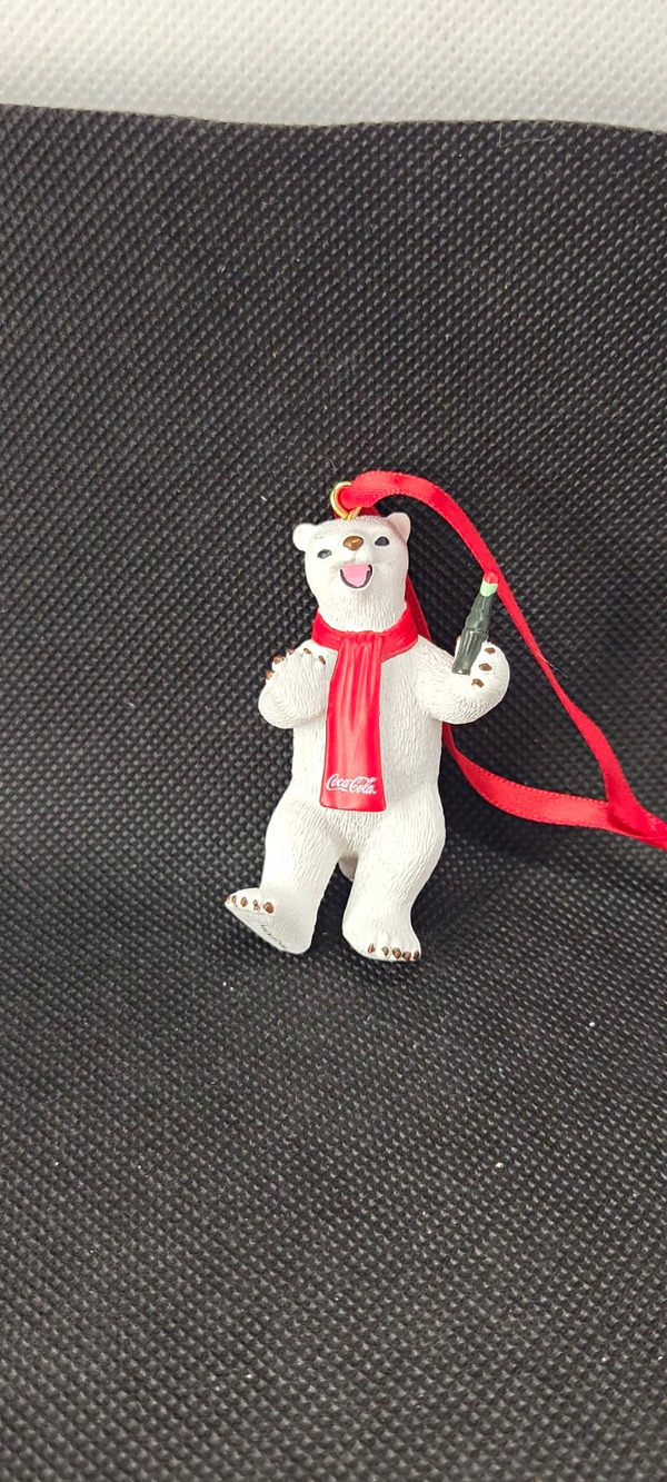 Coca-Cola Polar Bear Christmas Hanging Ornament 3" White Red Scarf